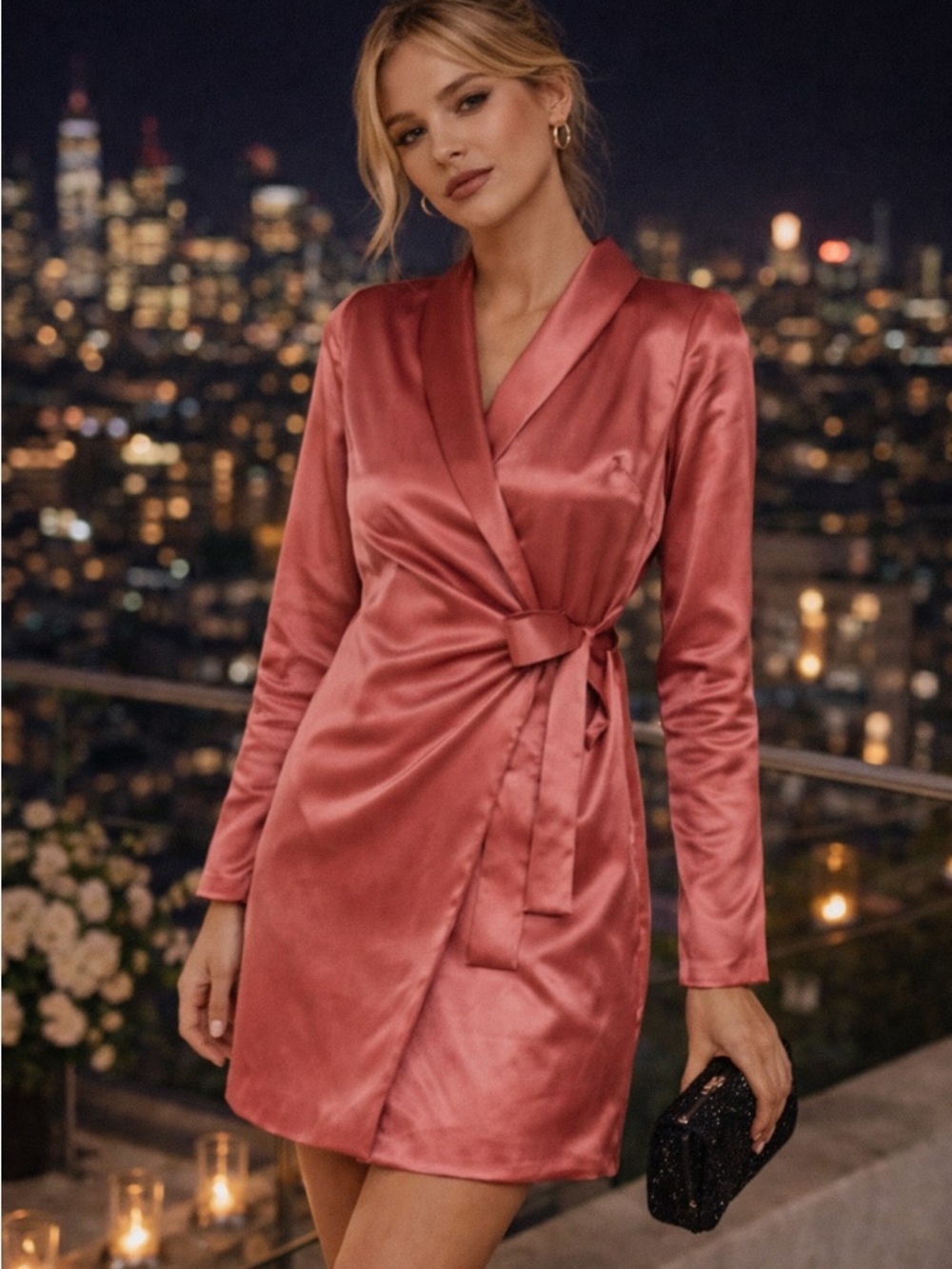 Endless Rose Satin Wrap Mini Dress ✨ Rose Pink Neiman Marcus Date Night